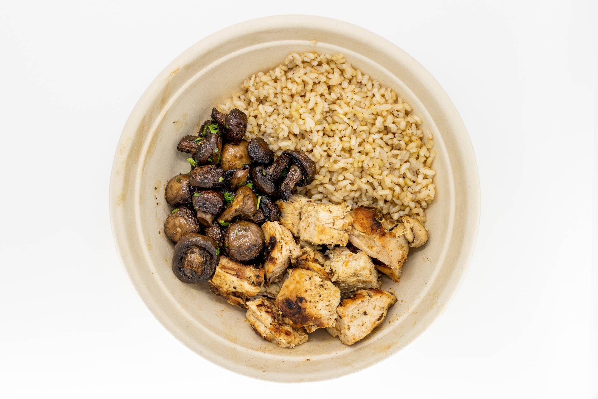Herb Grilled Chicken Brown Rice & Roasted Balsamic Mushrooms