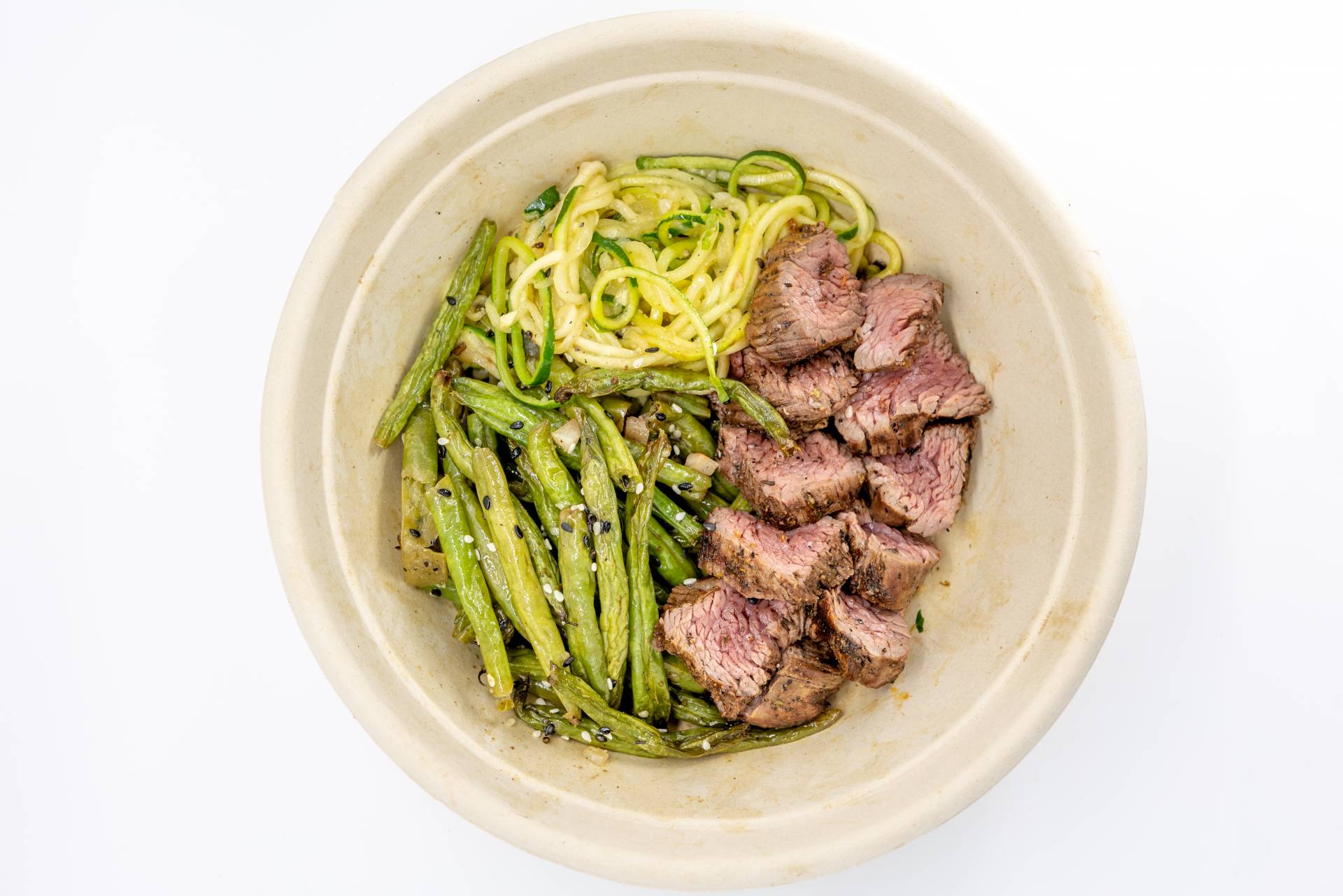 Herb Grilled Steak Zoodles & Green Beans