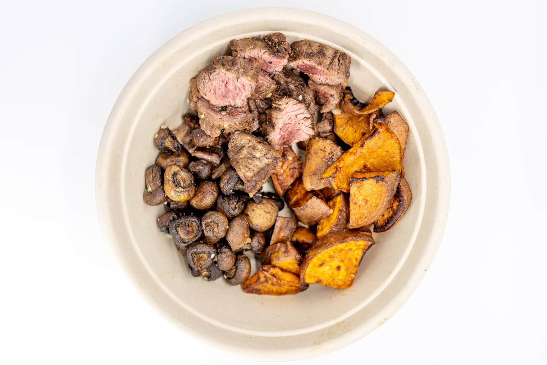 Herb Grilled Steak Roasted Sweet Potatoes & Mushrooms